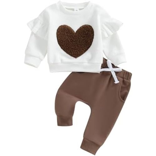 Toddler Baby Girl Clothes Heart Ruffles Long Sleeve Sweatshirt Sweatpants Set Infant Fall Winter Outfits