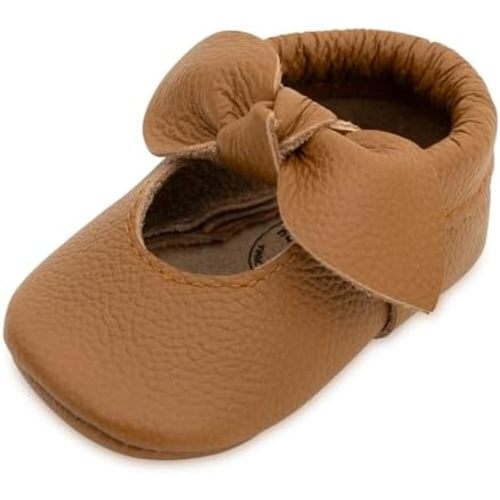 BirdRock Baby Bow and Knot Moccasins - Genuine Leather Baby Girl Shoes