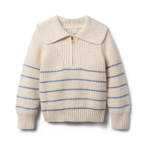 Girl Seashell Ecru Stripe Striped Half-Zip Sweater by Janie and Jack