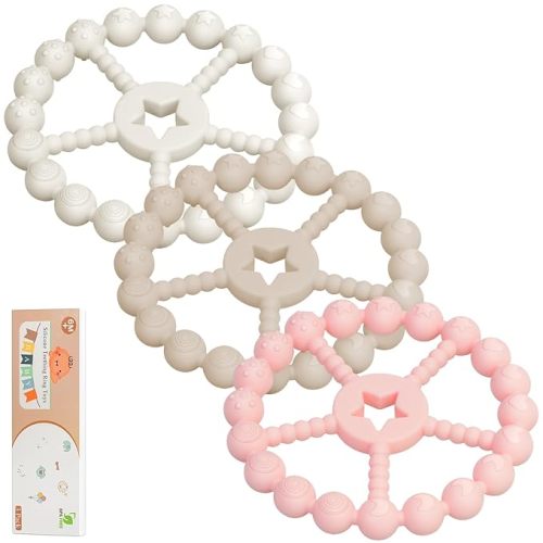 Baby Teething Toys 3-12 Months - Loviomad 3 Pack Ring Teether Baby Toys, Newborn Infant Essentials, Food Grade Silicone Teething Toys for Babies 6-12 Months, Shower Gifts Teething Relief (Girl/Boy)