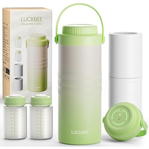LUCKBEE Portable Breastmilk Cooler - 16oz Breast Milk Cooler Bottle with LCD Temp Display Cooling up to 24 Hours, Breastmilk Chiller with 2pcs Milk Storage Bottles, Breastfeeding Essentials for Baby