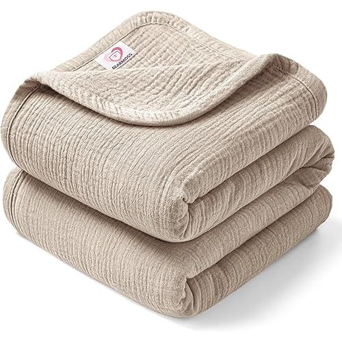 Bearmoss Muslin Crib Blanket 100% Cotton Muslin Baby Quilt 47"× 47", 4-Layer Soft Breathable Lightweight Muslin Baby Blanket for Boys Girls Toddlers (Oat)