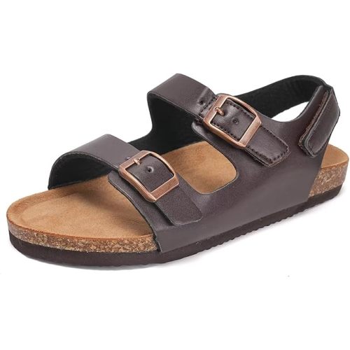 Torotto Toddler Kids Sandals Boys Girls Cork Footbed Sandals with Adjustable Buckle Casual Slides Open Toes Flat