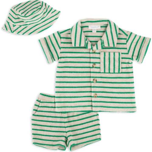 Stripe Terry Top, Short & Hat Set, Green - Miniclasix | Maisonette