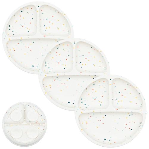 WeeSprout Suction Plates for Babies & Toddlers - 100% Silicone, Dinnerware Stays Put, Divided Design for Picky Eaters, Microwave & Dishwasher Friendly, 3 Pack