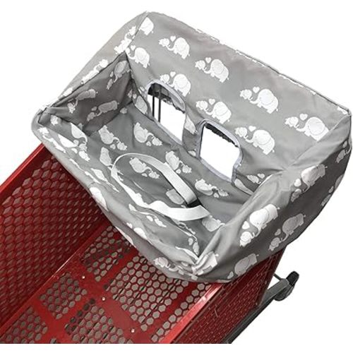 Portable Shopping Cart Cover, High Chair and Grocery Cart Covers for Babies, Kids, Infants & Toddlers, Attached Carry Bag (Simple White Elephant)
