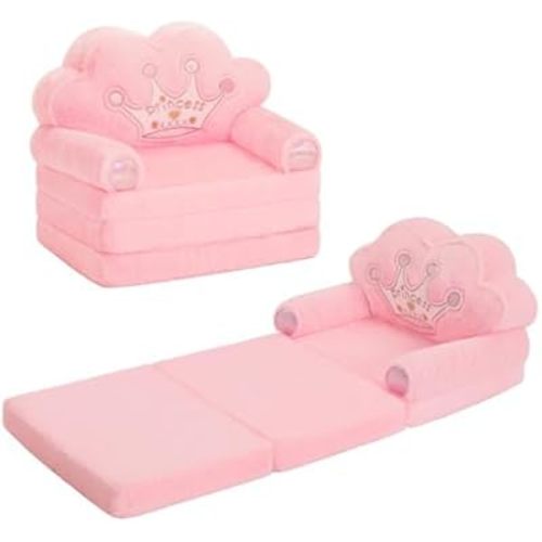 MOONBEEKI Toddler Chair Comfy,Foldable Princess Kids Couch for Girl, Toddler Recliners for Kids Over 18 Months, Kids Sofa Bed Fold Out (Pink)