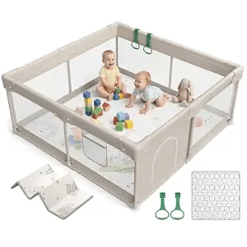 ZEEBABA Baby Playpen with Mat, Playpen for Babies and Toddlers, Small Baby Play Pens, Play Yard for Infants with Play Mat, 47x47inch Playard with Gate