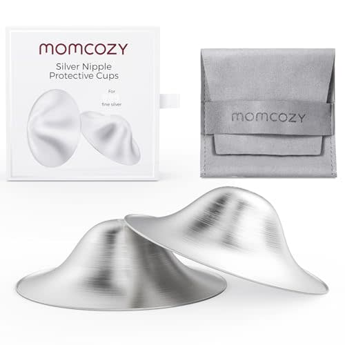 Momcozy 999 Silver Nursing Cups, Hole-Free Design, 999 Silver Nipple Shields, Breastfeeding Essentials, Silver Nipple Shields for Breastfeeding Newborns, Metal Nipple Shields, Regular Size