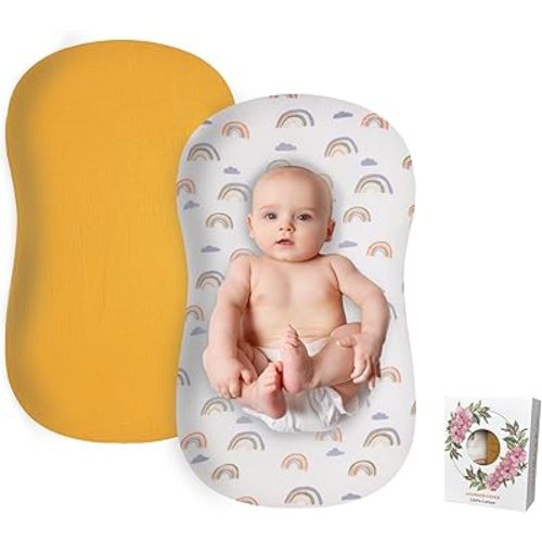 Baby Lounger Cover 2 Pack, Muslin Baby Lounger Organic Cotton Cover, Newborn Lounger Cover Soft & Breathable Removable Infant Lounger Slipcover for Boys Girls, Covers Only