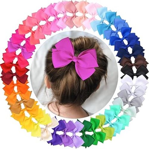 WillingTee 40 Colors Hair Bows for Fine Hair Big 5 Inch Grosgrain Ribbon Hair Bow Alligator Clips for Baby Girls Infants Toddlers Children