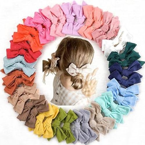 CÉLLOT 40 Pieces Girls Hair Bows Linen Fabric Bows Alligator Clips Hair Accessories for Little Girls Toddlers Kids and Teens