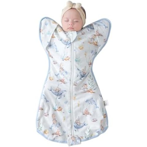 (Small) Baby Sleep Sack,0.5 TOG Self-Soothing Swaddle to Improve Sleep & Ease Startle Reflex, 100% Cotton & Breathable