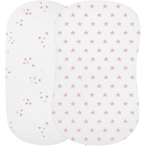 Ely's & Co. Bassinet Sheet 100% Jersey Cotton 2 Pack for Baby Girl-Dusty Rose and Mauve Pink Stars