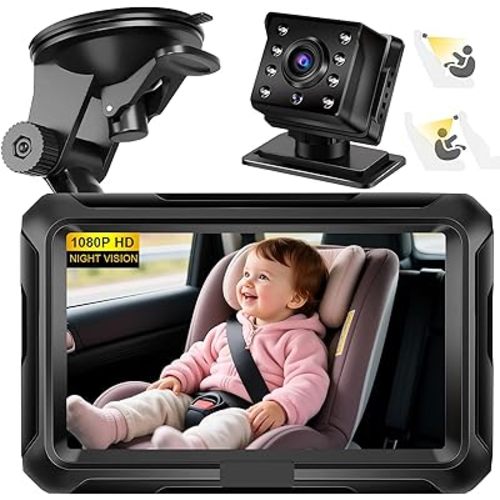 Omebel Baby Car Camera, Baby Car Mirror, 4.3" HD 1080P, 360 °Rotation Night Vision Baby Monitor with Camera, Rear Facing 5 Mins Easy Installation