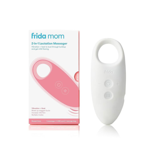 Frida Mom 2-in-1 Lactation Massager, Multiple Modes of Heat + Vibration for Clogged Milk Ducts, Increase Milk Flow, Breast Engorgement - USB Cord Included, White