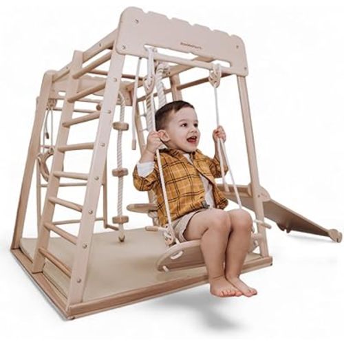 Woodandhearts Child's Sport Complex Scandinavian Trapezze, Wooden Indoor Playground, Made in Ukraine, Jungle Gym for Kids, Toddler Jungle Gym, Kids Ages 18 Months-6 Years Playground