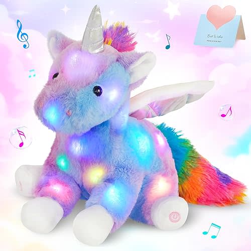 16.5" Unicorn Light up Musical Unicorn Stuffed Animal Glowing Singing Soft Plush Toys Decor Birthday Christmas Children's Day Gifts for Toddlers Boys Girls Kids