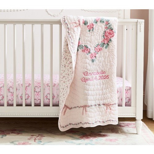 LoveShackFancy Floral Heart Baby Quilt
