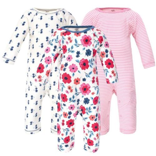 Touched by Nature Baby Girl Organic Cotton Coveralls 3pk, Garden Floral, 12-18 Months