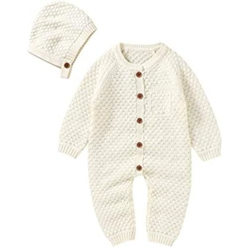 mimixiong Cotton Baby Romper Newborn Baby Knitted Clothes Longsleeve Sweater Outfit for Boy and Girls with Warm Hat Set