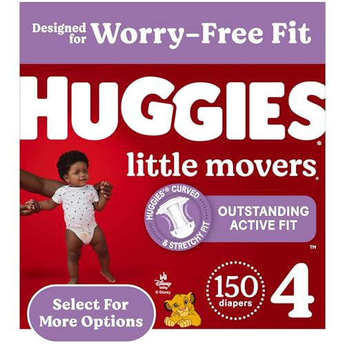 Huggies Size 4 Diapers, Little Movers Baby Diapers, Size 4 (22-37 lbs), 150 Count, Packaging May Vary