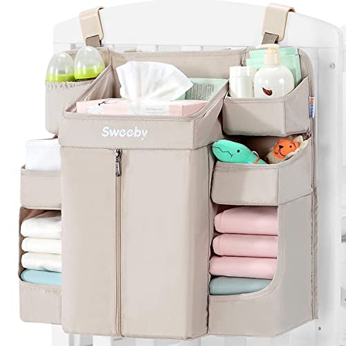 Sweeby Diaper Organizer for Changing Table and Crib Diaper Stacker Nursery Organizers for Cribs Hanging Diaper Caddy Organizer for Baby Essentials