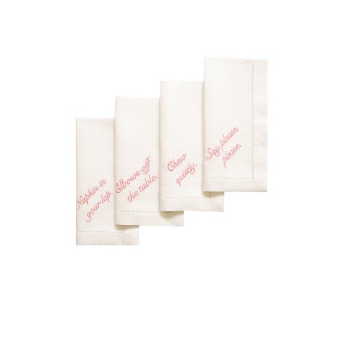 Pink Manners Dinner Napkins Set Of 4