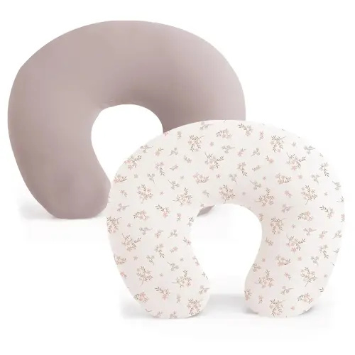 Konssy 2 Pack Nursing Pillow Covers, Stretchy and Soft Nursing Cover for Breastfeeding Pillows, Pillow Slipcover for Baby Girls Boys Newborn (Soft Blooms,Taupe)