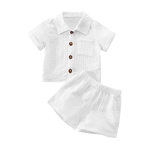 Baby Boys Clothes Set Toddler Infant Boys Button-down Shirt Tops + Cotton Gauze Shorts Summer Outfit 2PCS with Pockets