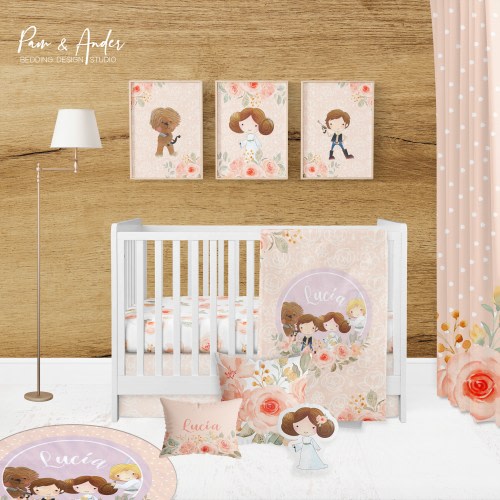 Baby Girl Star Wars Crib Bedding Set, Floral Star Wars Nursery, Floral Crib Sheets Girl, Star wars Nursery Girl, baby bedding