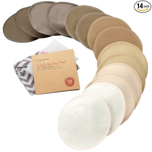 Organic Nursing Pads - 14 Washable Viscose Derived from Bamboo Breastfeeding Pads, Wash Bag, Reusable Breast Pads for Breastfeeding, Nipple Pads for Breastfeeding Essentials(Coffee, L 4.8")