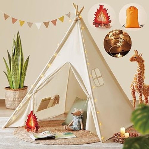Tiny Land Teepee Tent for Kids with Star Lights & Campfire Toy