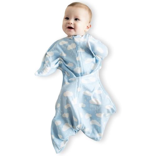 SleepingBaby Zipadee-Zip Transition Swaddle - Cozy Baby Swaddle Blanket with Zipper Convenience - Roomy Wearable Blanket for Easy Diaper Changes - Spring Showers, X-Small (3-6 Month)