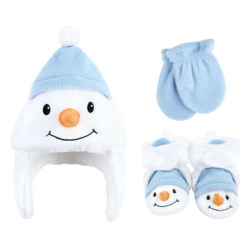 Hudson Baby Infant Boy Trapper Hat, Mitten and Bootie Set, Snowman