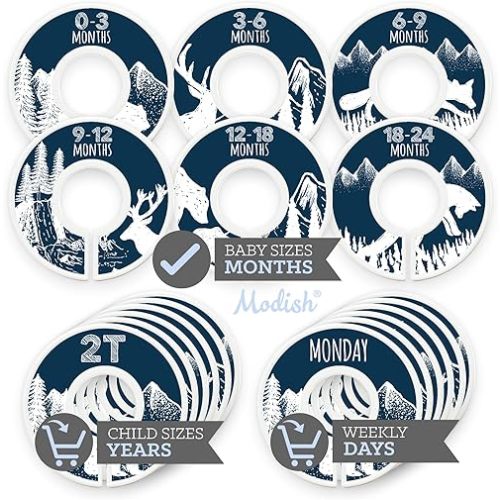 Baby Clothes Closet Organization, Hanging Size Dividers: Months & Years Sets, Girl Boy Neutral Navy Blue Outdoor Mountain Forest Safari Explorer Woodland Animals Fox Nursery Décor, Useful Baby Gift