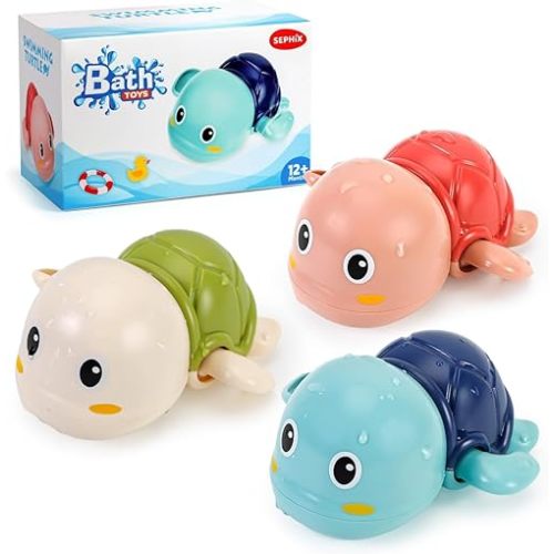 SEPHIX Bath Toys for Toddlers 1-3, Cute Swimming Turtle Bath Toys for 1 2 Year Old Boy Girl Gifts, Water Pool Toys for Baby Toddler Toys Age 1-4, Wind-up Infant Bathtub Toys, 3 Pack