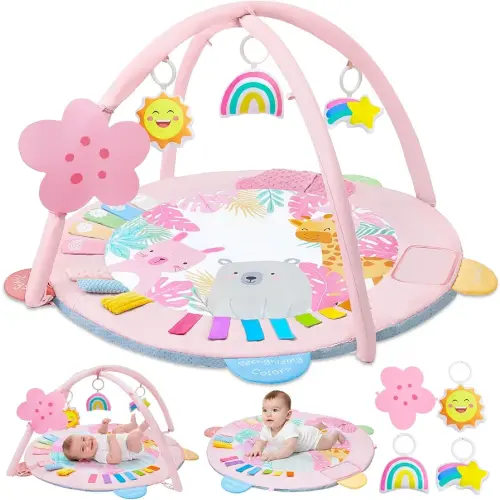 Baby Play Gym Mat Tummy Time Mat, Washable Baby Activity Play Mat for Sensory, Visual, Hearing, Touch Development, Baby Toys Shower Gift for Newborn Essentials