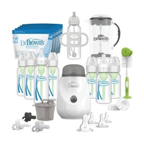 Dr. Brown's Anti-Colic Options+ All-In-One Newborn Gift Set with Bottle Warmer and Formula Dispenser - Clear/Blue