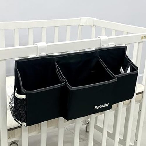Hanging Baby Diaper Caddy, Single Sheet Dispensing Caddy Organizer Holder For Baby Crib, Nursery Organization Diaper Stacker Storage - Black