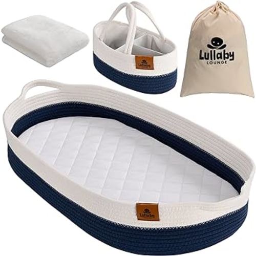 Baby Changing Basket, Diaper Changing Table Topper for Dresser - Navy Blue