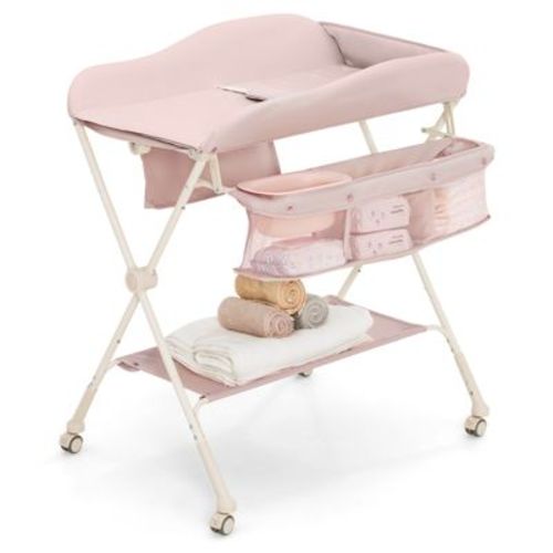 Safstar Baby Diaper Changing Table Folding Newborn Nursery Organizer W/Water Basin Wheel