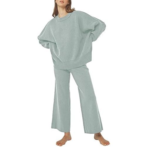 Pink Queen Women's 2 Piece Outfits Sweater Sets Knit Pullover Tops And Wide Leg Pants Loose Tracksuit Lounge Set