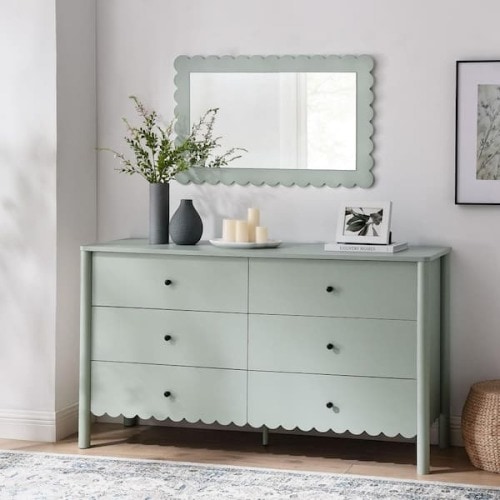 Emmeline Scalloped 6-Drawer Dresser in Sage