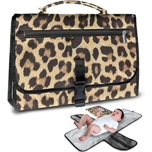 Portable Changing Pad,Leopard Print Diaper Changing Pad for Newborn Girl & Boy Travel with Smart Wipes Pocket Foldable Wipeable Changing Pad,Leopard Changing Pad - Baby Gifts