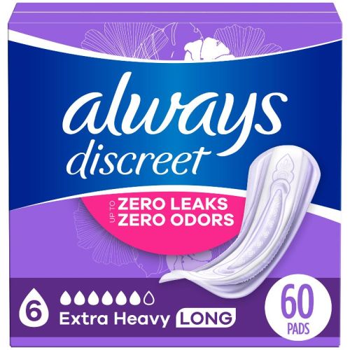 Always Discreet Incontinence And Postpartum Incontinence Pads For Women - Extra Heavy Absorbency - Long Length - 45ct