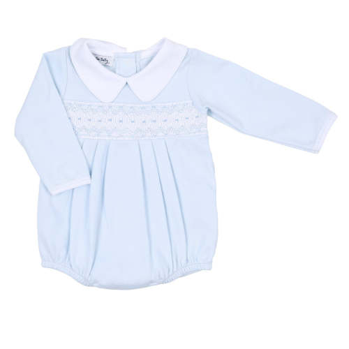 Freya and Finn Smocked Long Sleeve Bubble - Blue