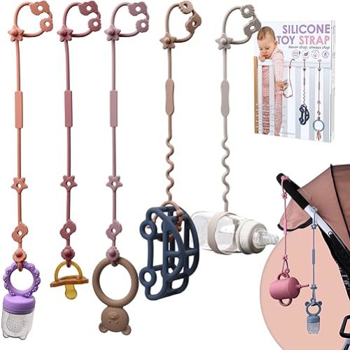 LittlesJoy"Toy Straps for Baby, Adjustable Toy Holder for Stroller Accessories,Silicone Baby Tether Pacifier Clip,Stroller Accessories,Baby Toy Clips,Cribs,Rocking ,Chair, Car Seat Toy (Muted)