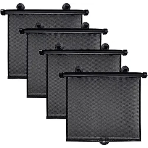 Car Window Shades (4 Pack) | Retractable Roller Sunshade for Kids | Baby Window Shades for Offers Impeccable Sun Protection | Curtain Shades for Privacy Blackout | 15"x17"