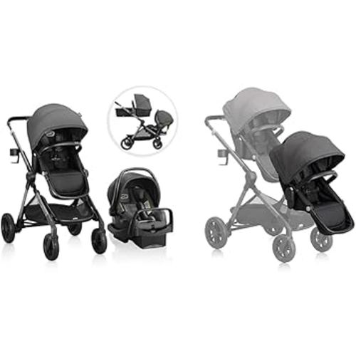Evenflo Pivot Xpand Modular Travel System with LiteMax Infant Car Seat and Second Toddler Seat (Sabino Gray)